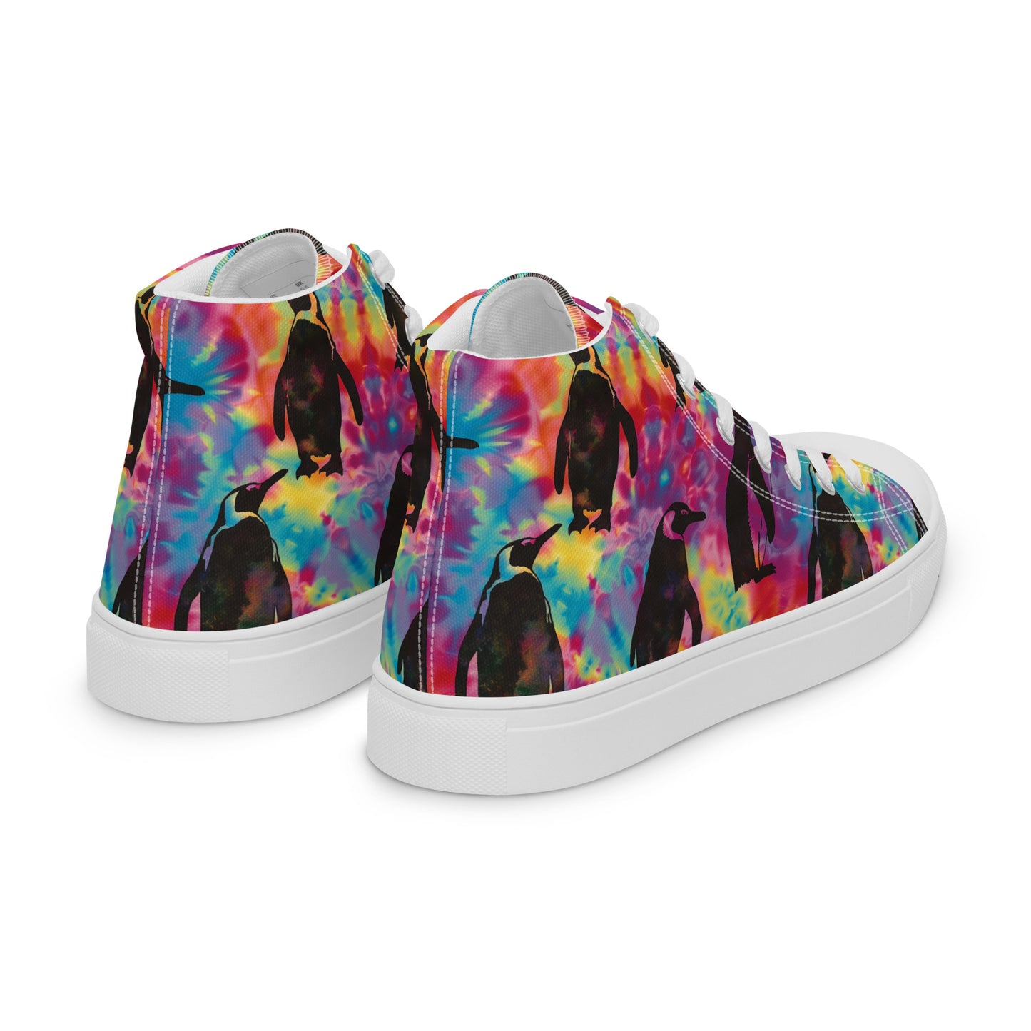 Penguin Rave Tie Dye Women’s High Top Canvas Shoes