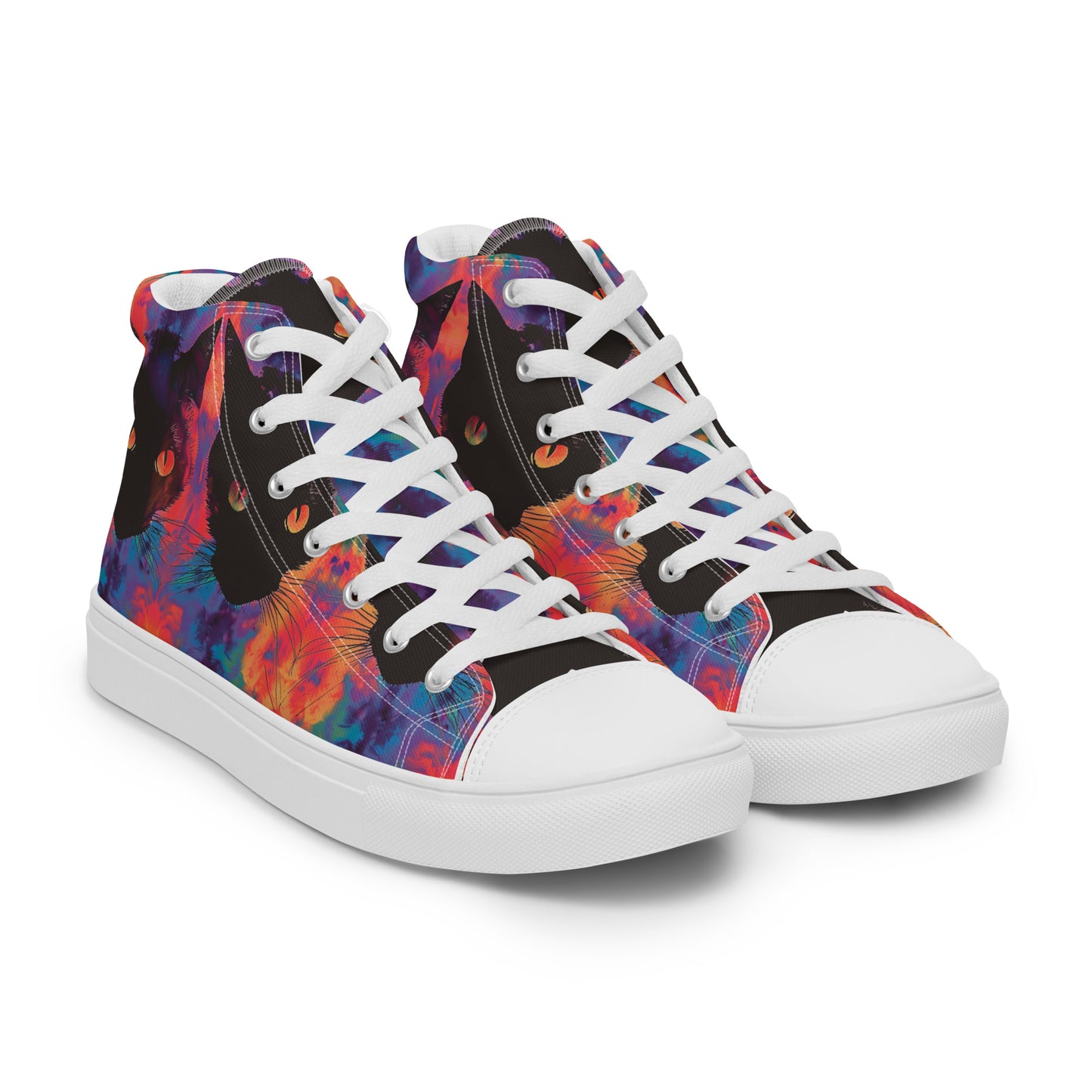 Rave Cat Tie Dye Women’s High Top Canvas Shoes