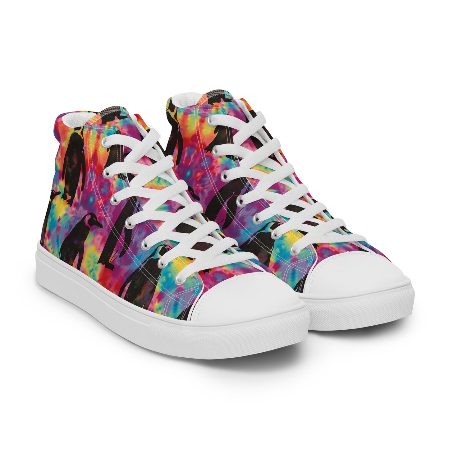 Penguin Rave Tie Dye Women’s High Top Canvas Shoes